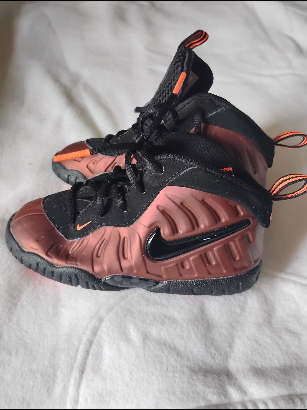 Nike Foamposite Kids Sneakers in Rust and Black with Orange Accents